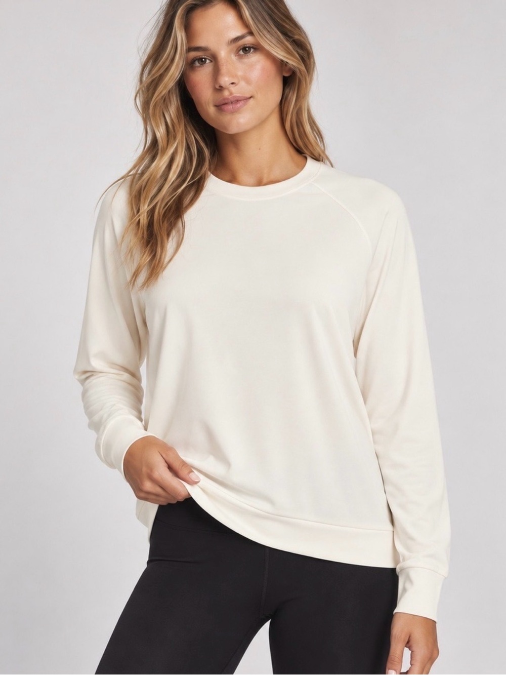 Light Cream Long-Sleeve Crewneck Sweatshirt